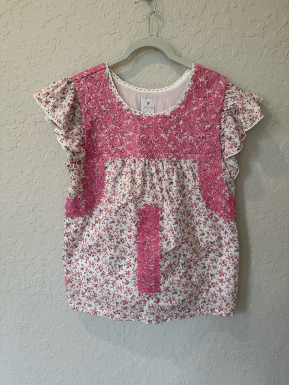 J.Marie Pink Floral Embroidered Blouse Size Medium